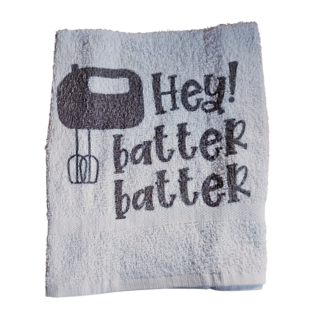 White Kitchen Towel with Humorous Gray 